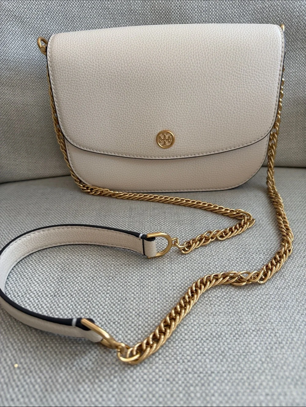 Tory Burch Soft Cream Leather Chain Shoulder or Clutch Bag